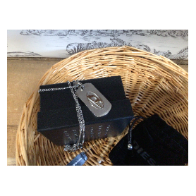 Diesel long chain silver dog tag necklace